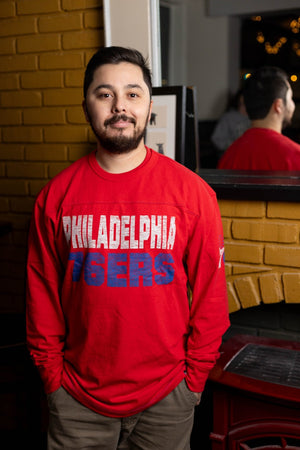 Philadelphia 76ers Racer Red Double Header Stack Brighton Men's Long Sleeve Tee