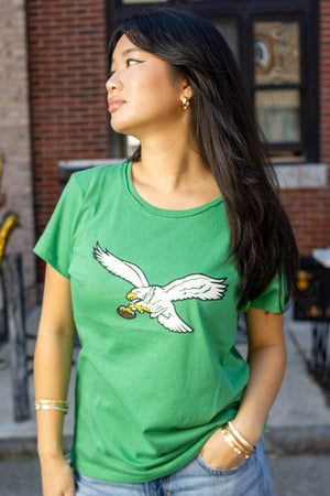 Philadelphia Eagles throwback logo kelly green women's t-shirt