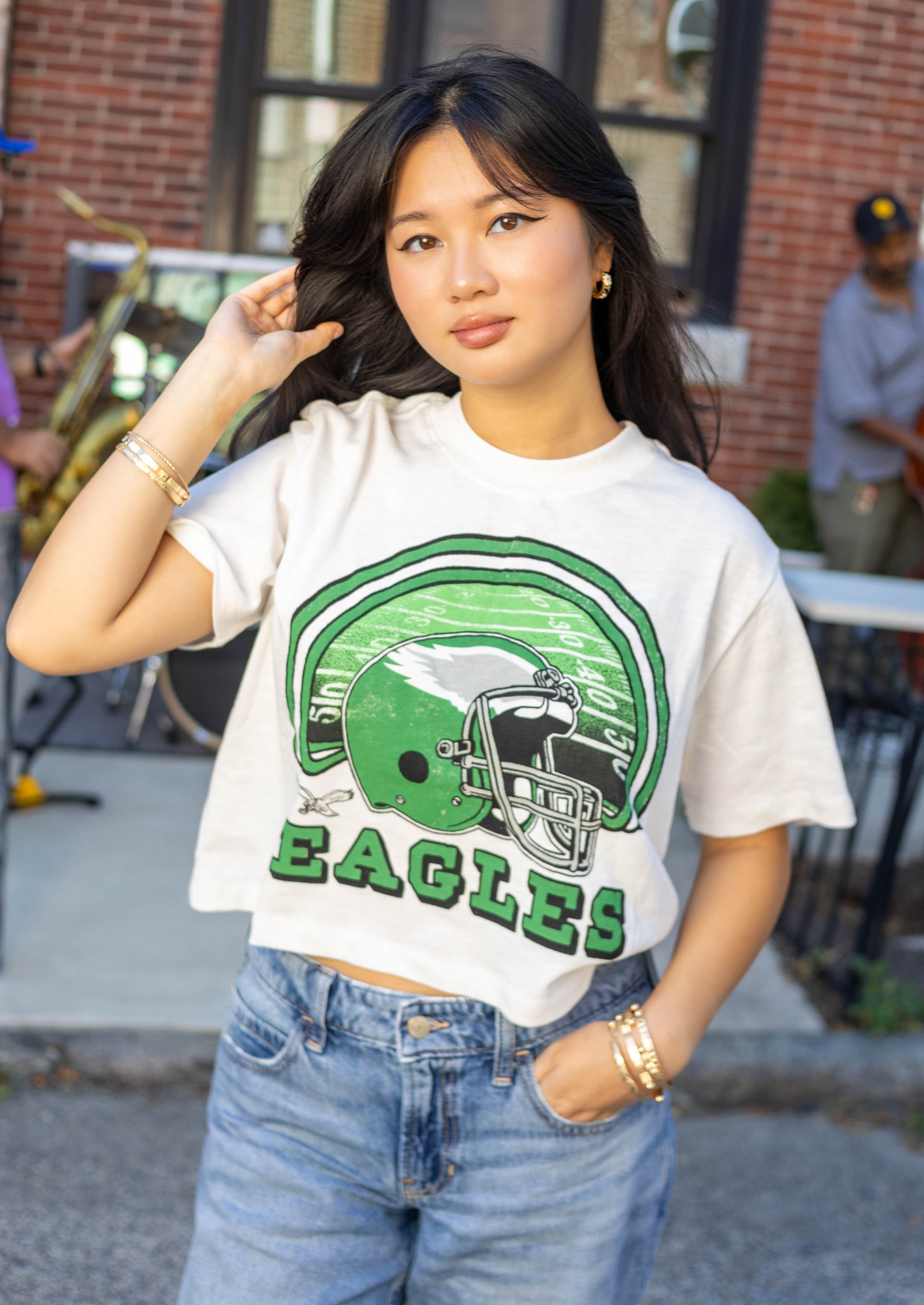 Philadelphia Eagles throwback women's white crop top 
