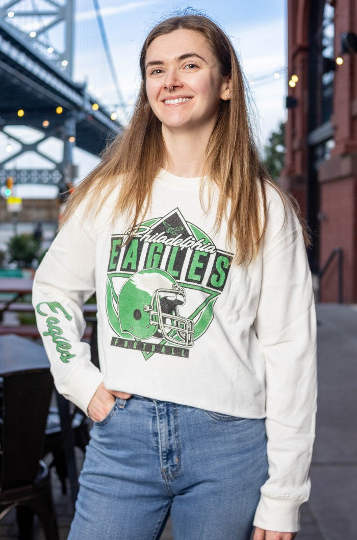 women's philadelphia eagles dress Junk Food Clothing Philadelphia Eagles Helmet Crop Fleece, White/ivory, XS - Women's Sweaters