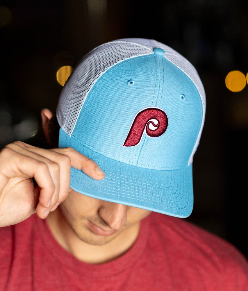 Blue and White Phillies Trucker Hat 47 Philadelphia Phillies LIGHT BLUE Trucker Adjustable Hat  main image 3
