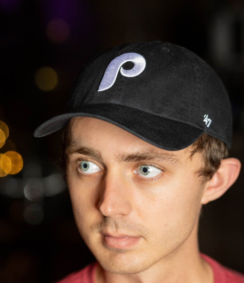 Philadelphia Phillies Throwback Black Clean Up Hat Shibe Vintage