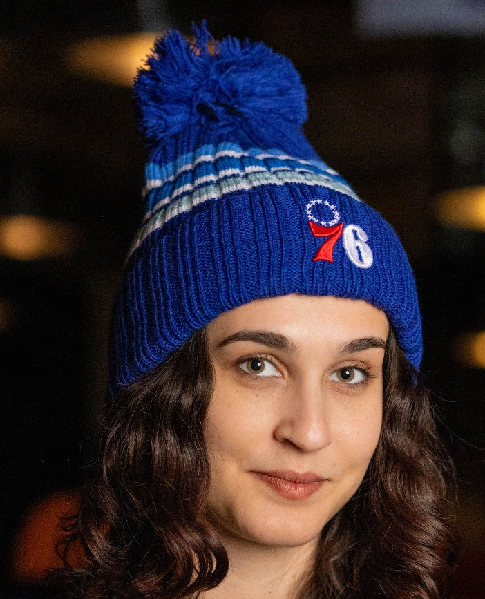 Philadelphia 76ers Royal Radiant Stripe Women's Knit Hat with Pom