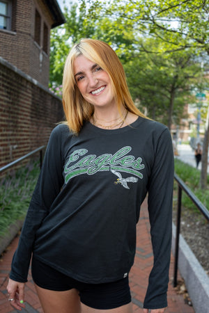 Philadelphia Eagles Historic Flint Black Believer Women's Long Sleeve