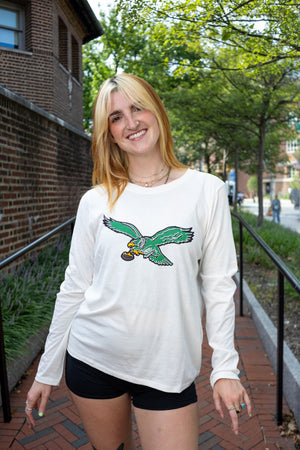 Philadelphia Eagles Historic White Wash Imprint Frankie Women's Long Sleeve tee