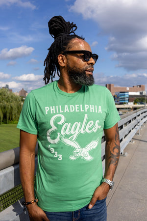 Philadelphia Eagles Historic Orchard Green Diaganol Script Premier Franklin tee
