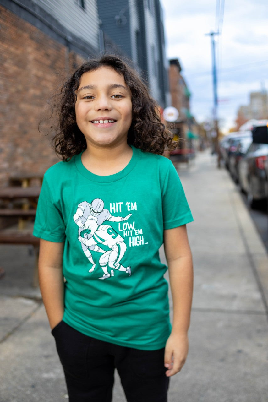 Hit 'Em Low Hit 'Em High Youth Football T-shirt