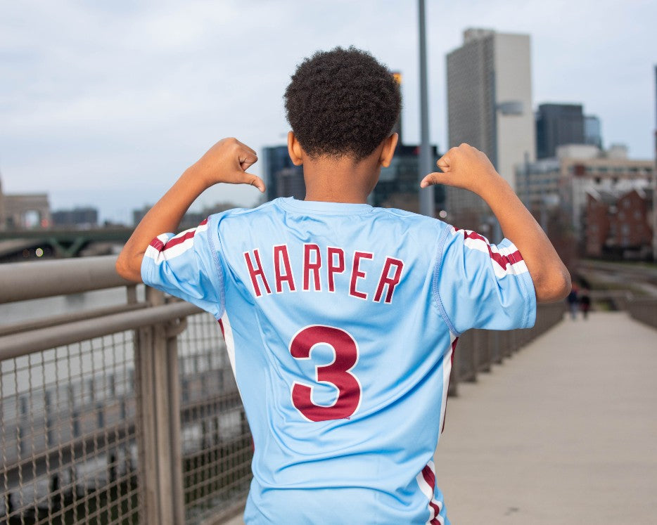 Philadelphia Phillies Bryce Harper Youth Powder Blue Player T-Shirt