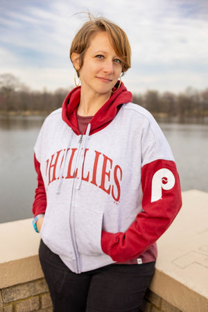 Philadelphia Phillies Grey Color Block Full-Zip Women's Hooded Sweatshirt