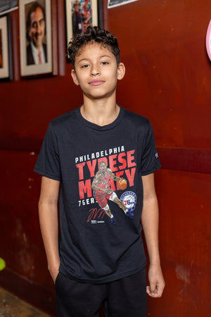 Tyrese Maxey Philadelphia 76ers Slant Black Youth tee