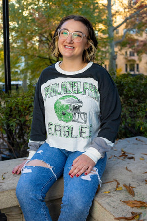 Philadelphia Eagles Historic Sandstone Double Header Curve Toni Long Sleeve Women's