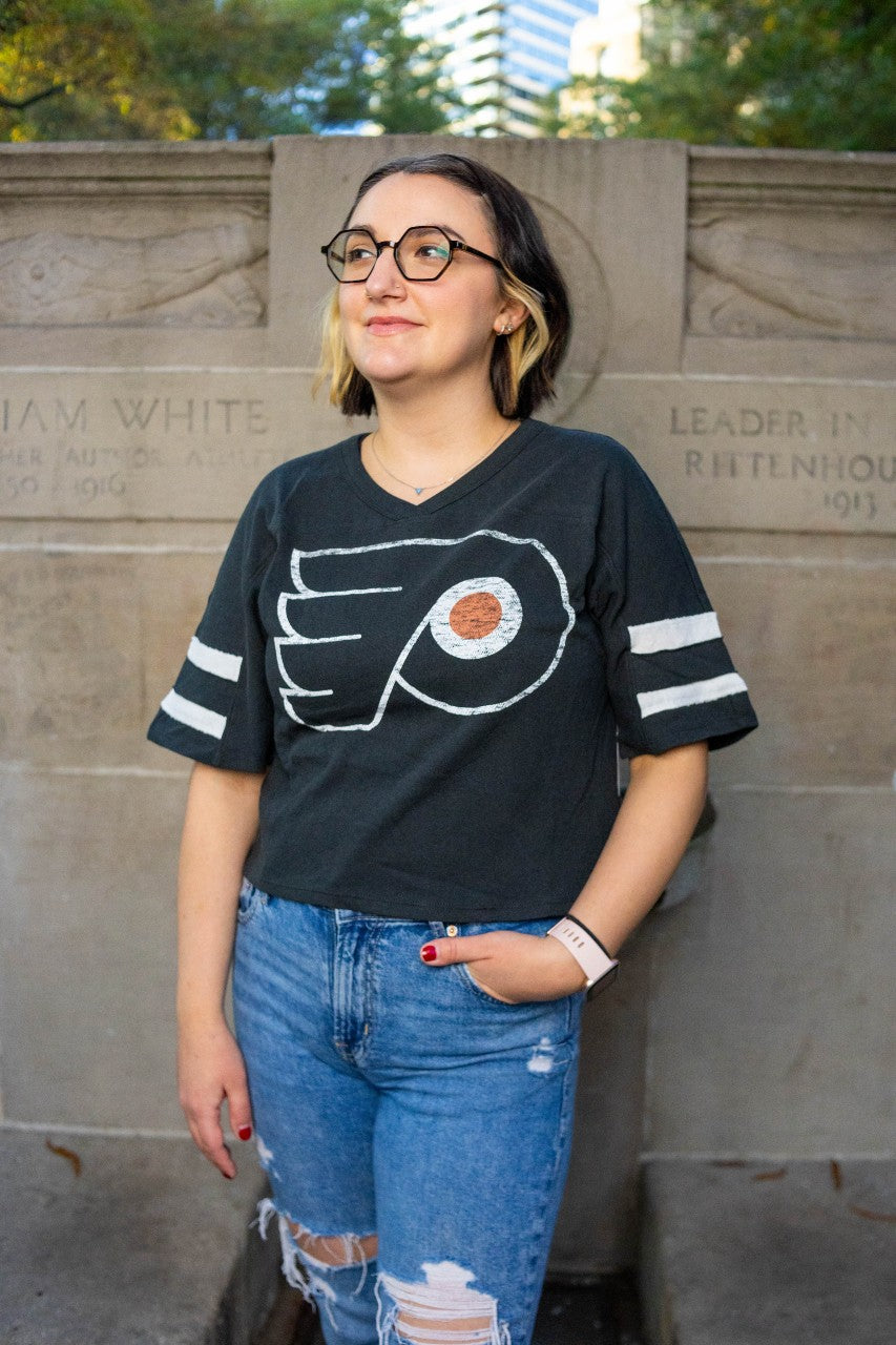 Philadelphia Flyers Flint Black Double Header Scout Women's Crop Tee