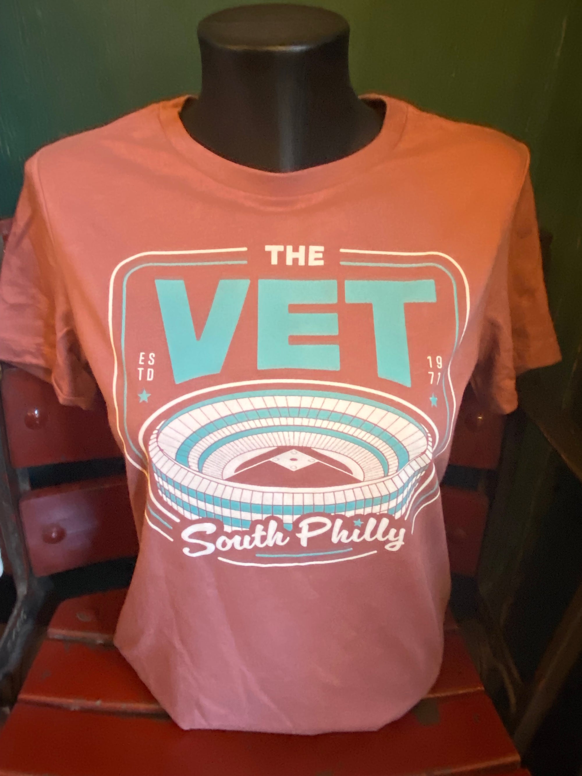 Veterans Stadium Philadelphia Baseball Faded Maroon women's t-shirt
