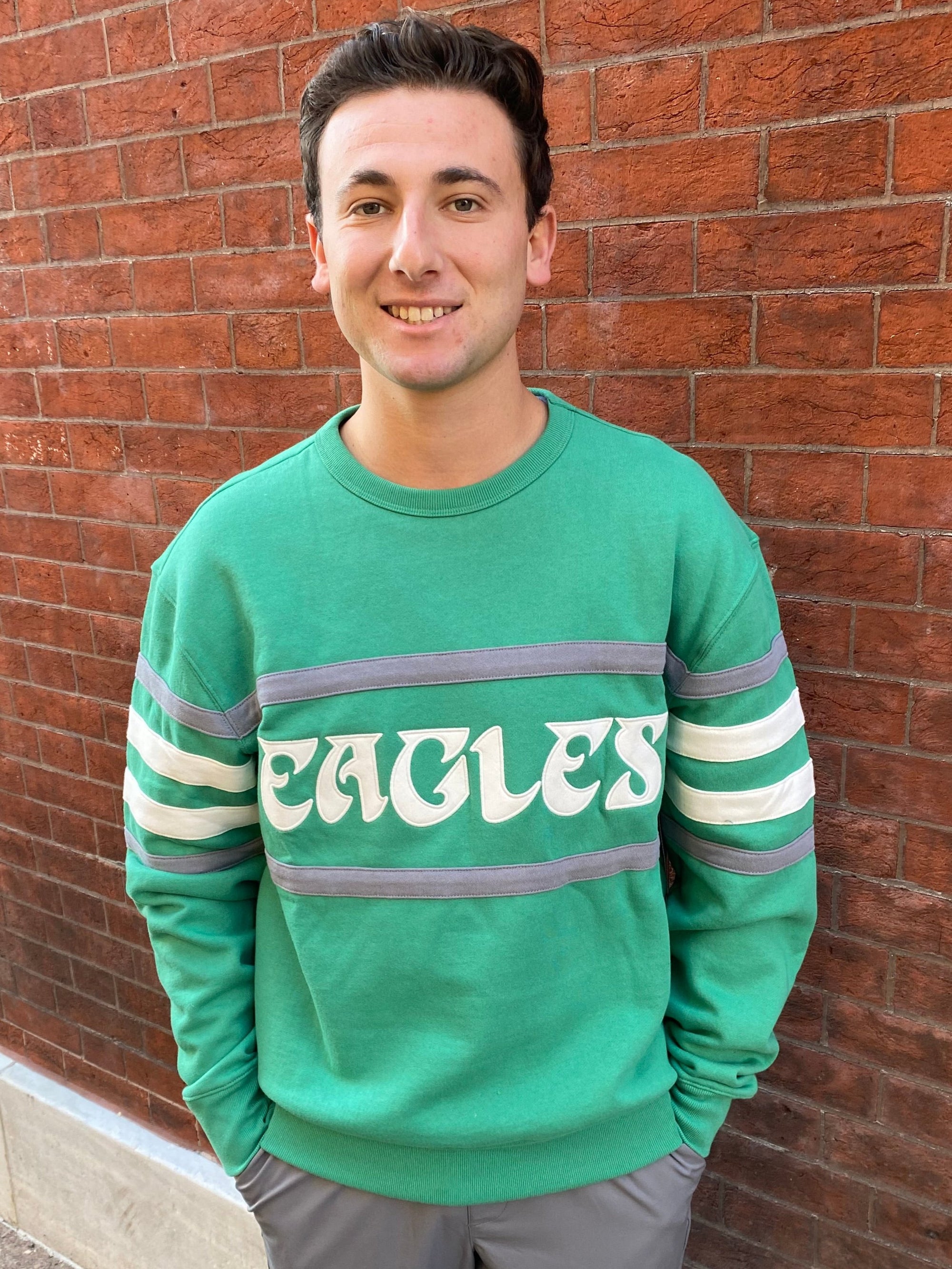 Philadelphia Eagles Historic Orchard Green Double Header Crew Sweatshirt