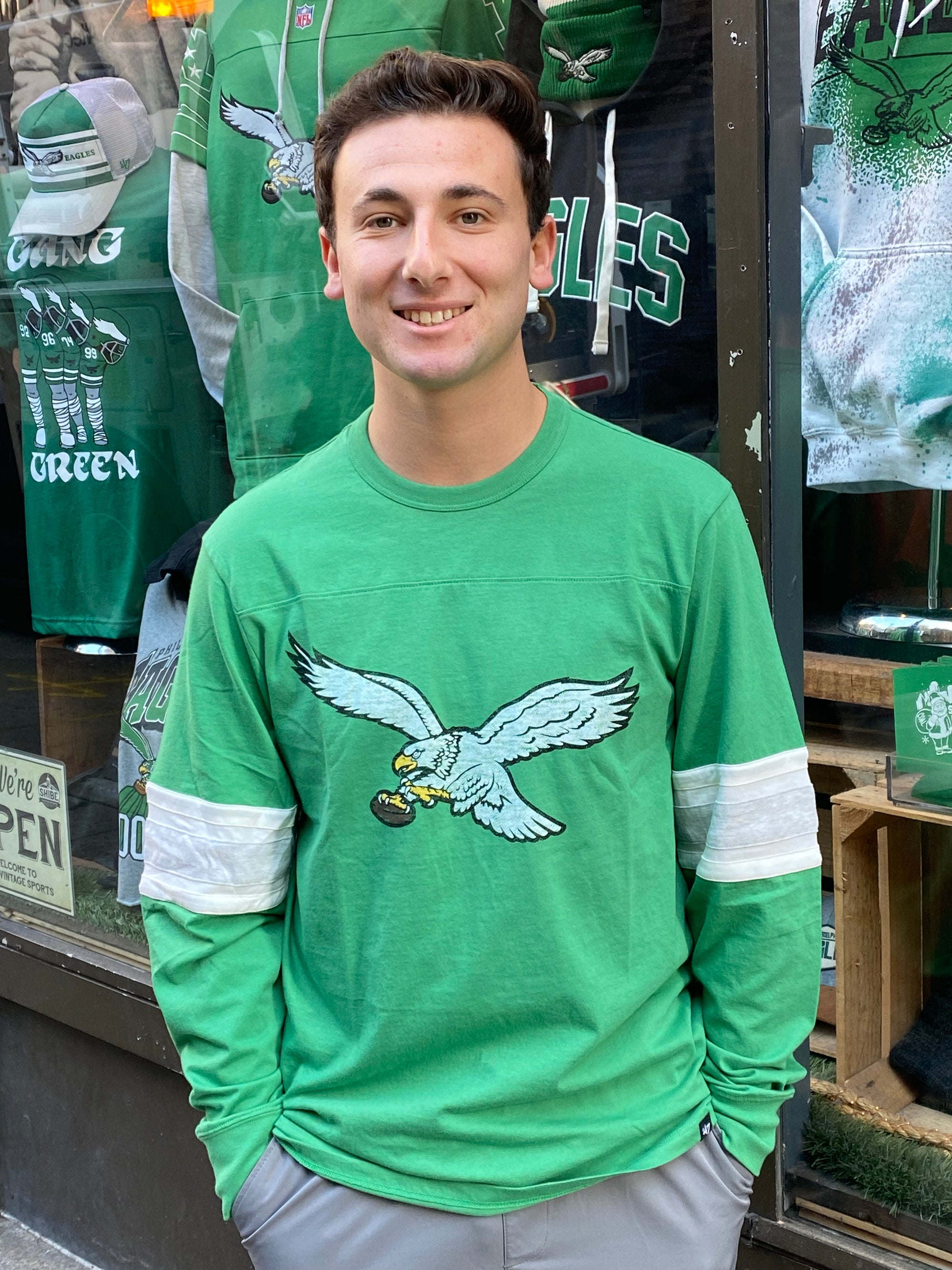 Philadelphia Eagles Historic Orchard Green Double Header Premier Brex Long Sleeve Tee