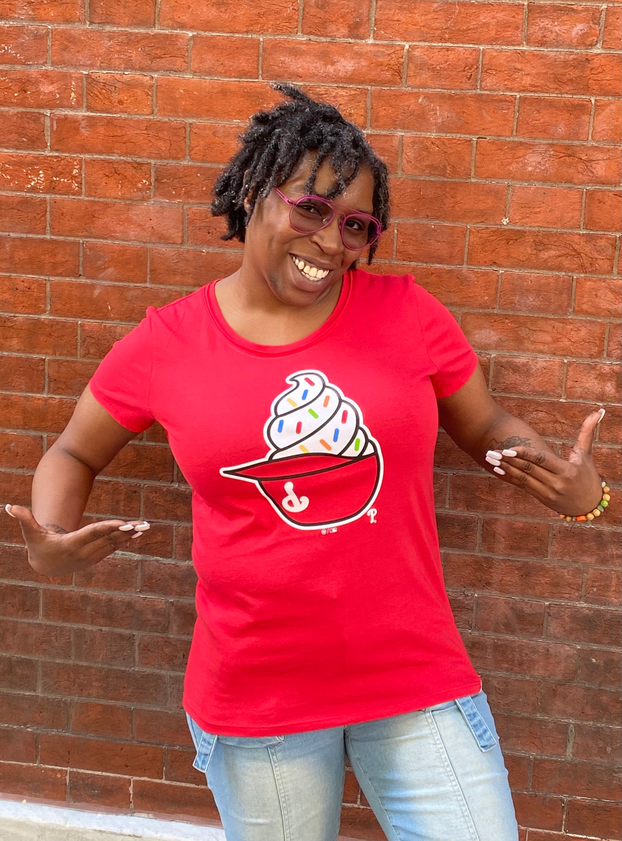 Philadelphia Phillies Ice Cream Helmet Women's Red Frankie Tee
