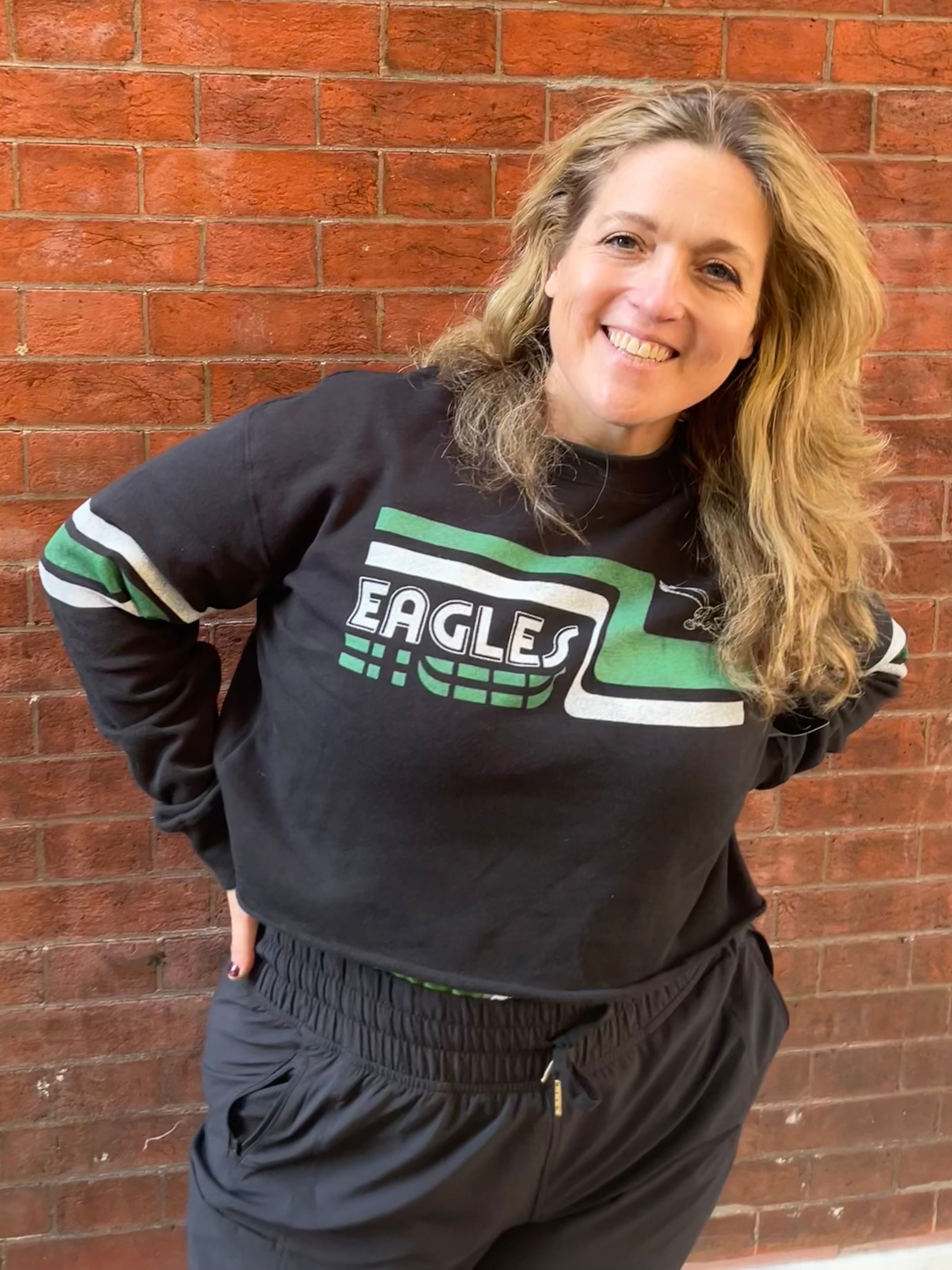 philadelphia eagles women's dress Women's Philadelphia Eagles Retro Crop Fleece | True Black | Size L