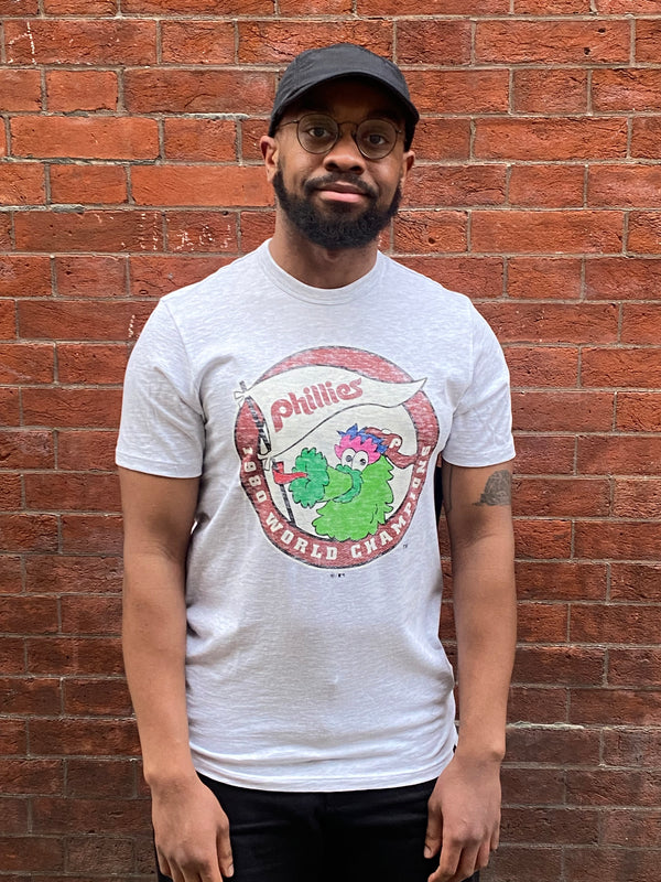 90s 超希少Philadelphia Phillies ヘッドバンド　bboy Philadelphia Phillies 1980 World Champions Phillie Phanatic Grey T