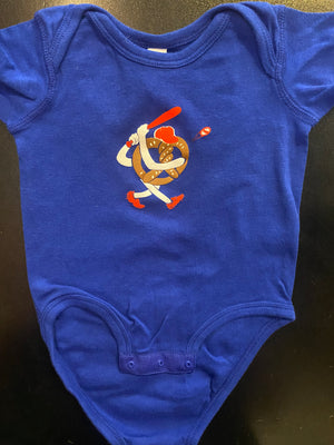 Philly Soft Pretzel Baseball Onesie Blue