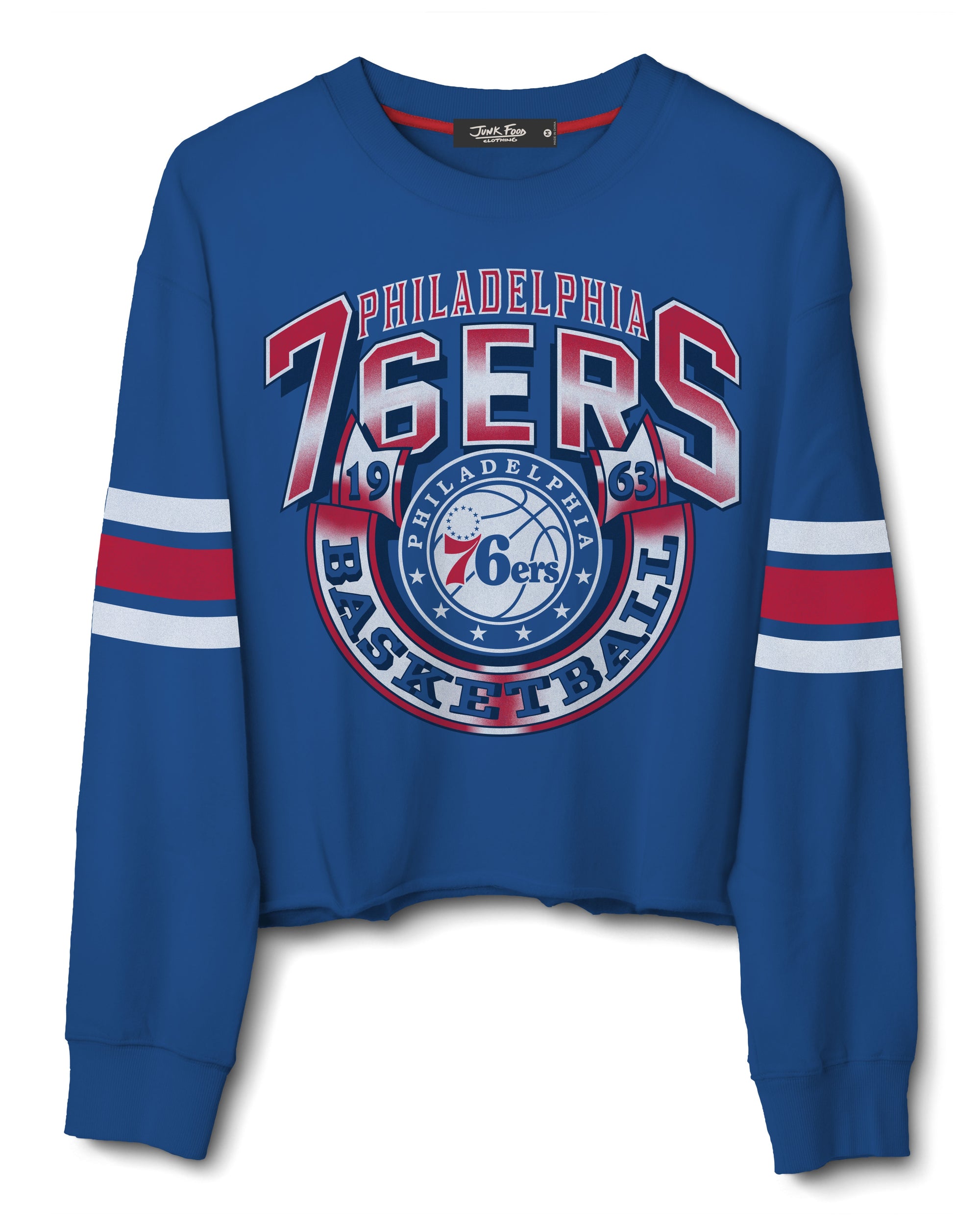 Philadelphia 76ers Women's Liberty Blue Banner Crop Fleece