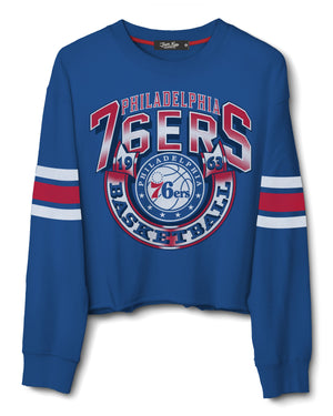 Philadelphia 76ers Women's Liberty Blue Banner Crop Fleece