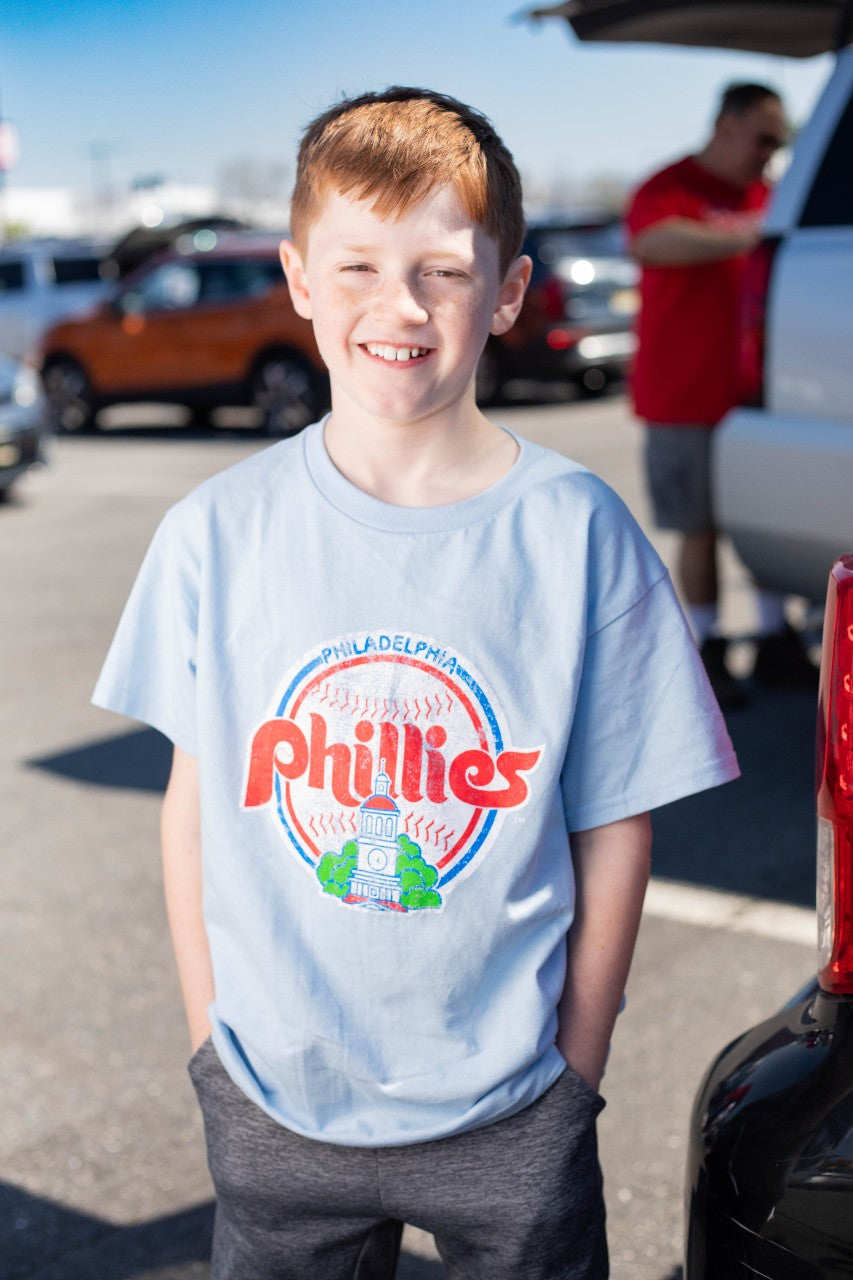 Philadelphia Phillies Youth Independence Hall Light blue t-shirt - Shibe  Vintage Sports