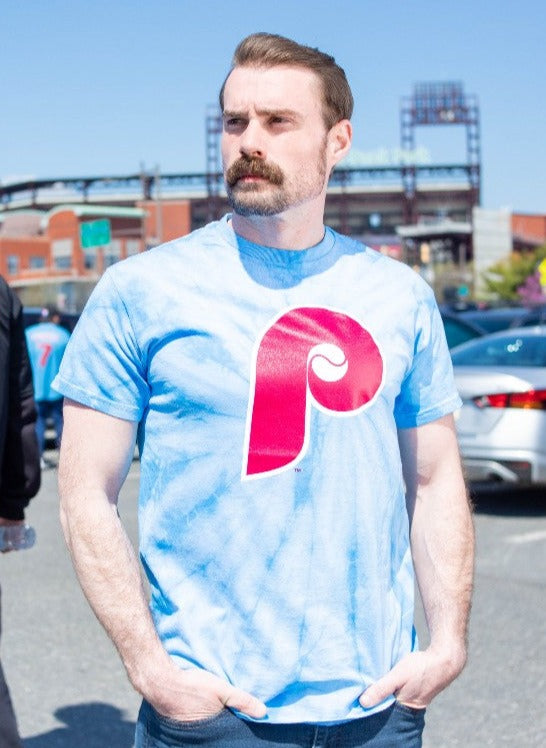 Stitches Philadelphia Phillies Blue Throwback Tie-Dye Logo T-Shirt