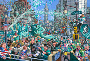 Eagles Championship Parade Note Card by Charles Cushing