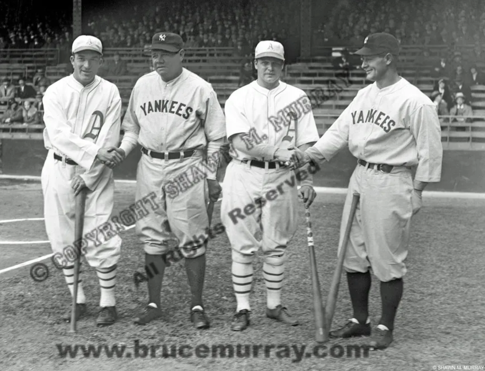 Legends of Summer - Lou Gehrig, Jimmie Foxx & Babe Ruth c.1930 - Framed