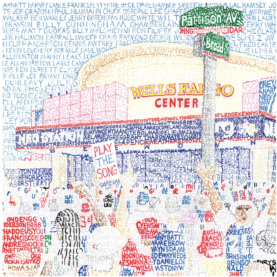 Wells Fargo Center (Every Sixer Ever) by Philly Word Art - Shibe