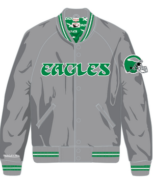 Philadelphia Eagles Lightweight Silver Satin Jacket with kelly green lining