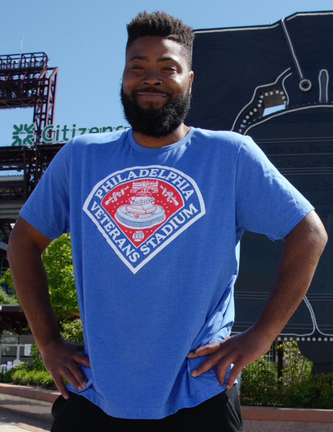 Shibe Vintage Sports Veterans Stadium Philadelphia Baseball Royal Blue T-Shirt