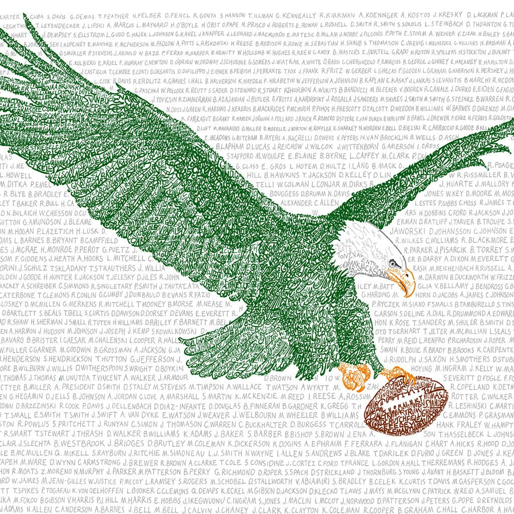 Philadelphia Eagles All-Time Roster Print by Philly Word Art